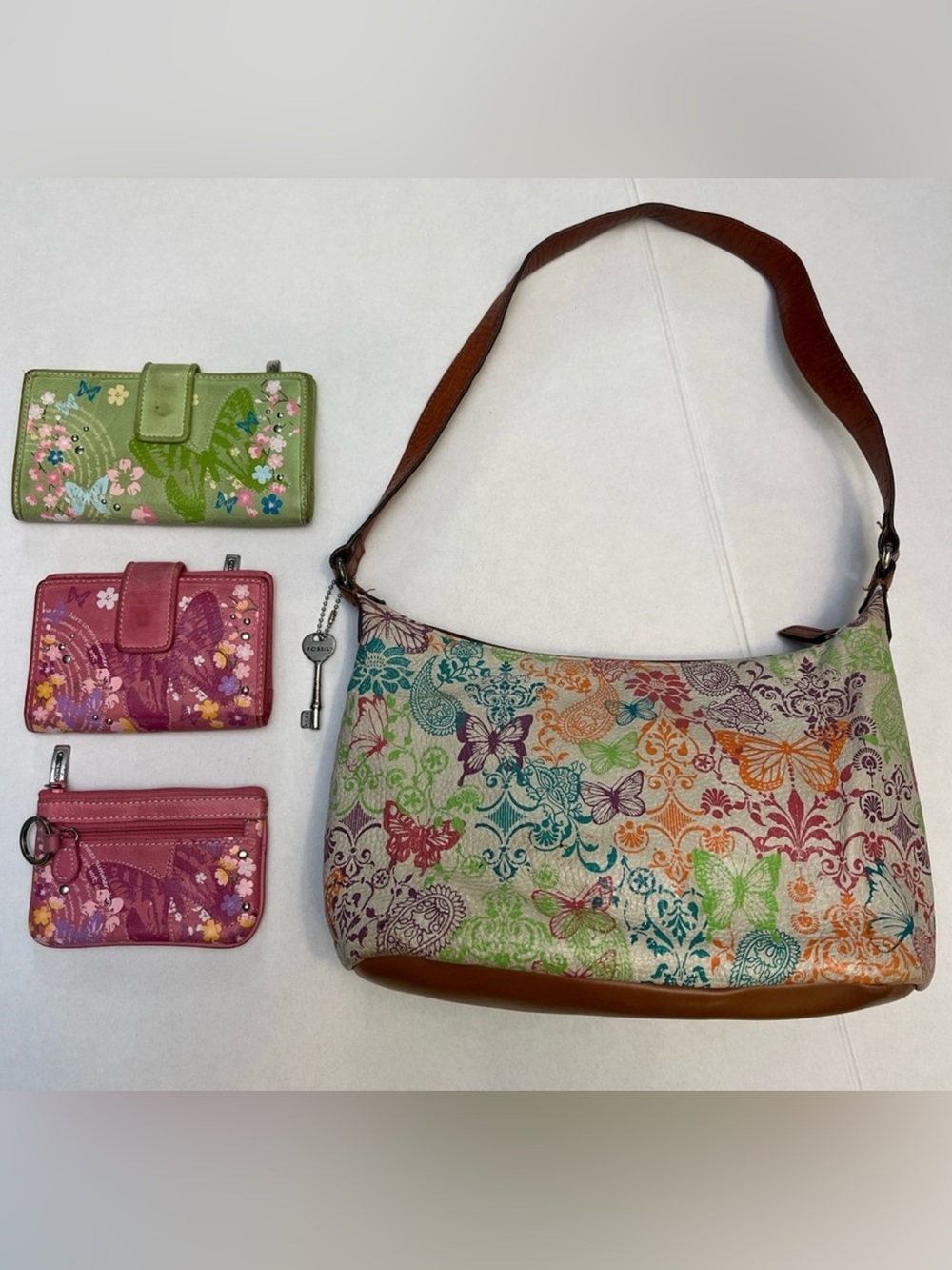 Y2K VINTAGE FOSSIL BUTTERFLY BUNDLE SHOULDER BAG SMALL WALLETS KEY CHARM
